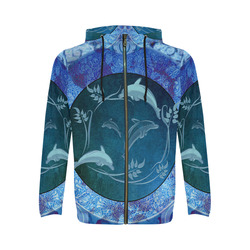 Dolphin with floral elelements All Over Print Full Zip Hoodie for Men (Model H14)