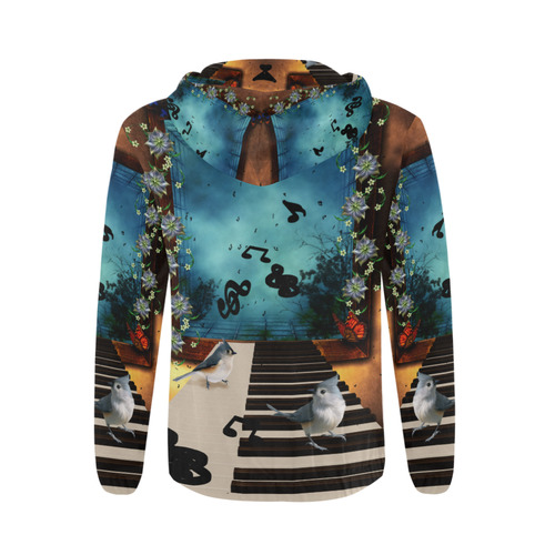 Music, birds on a piano All Over Print Full Zip Hoodie for Men (Model H14)