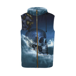 Skull and Moon All Over Print Sleeveless Zip Up Hoodie for Men (Model H16)