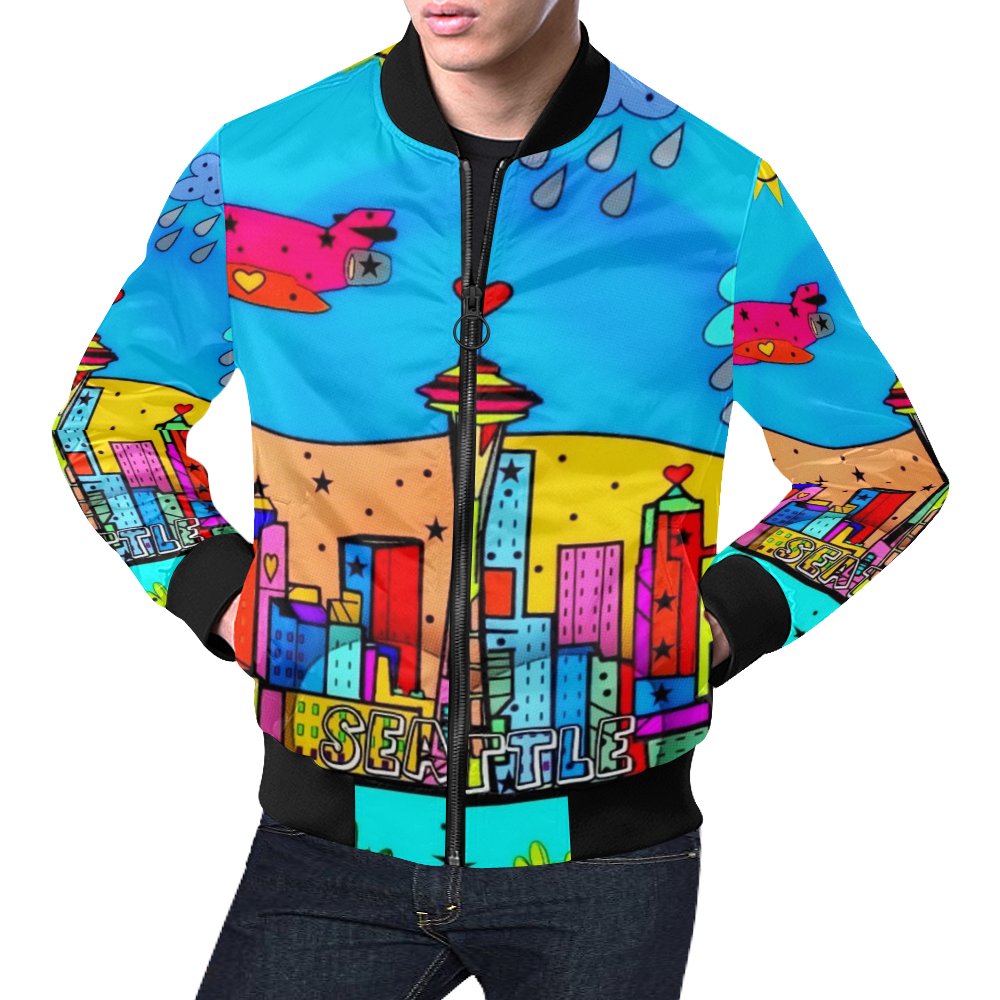 Seattle Popart by Nico Bielow All Over Print Bomber Jacket for Men (Model H19)