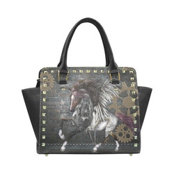 Steampunk, awesome steampunk horse with wings Rivet Shoulder Handbag (Model 1645)