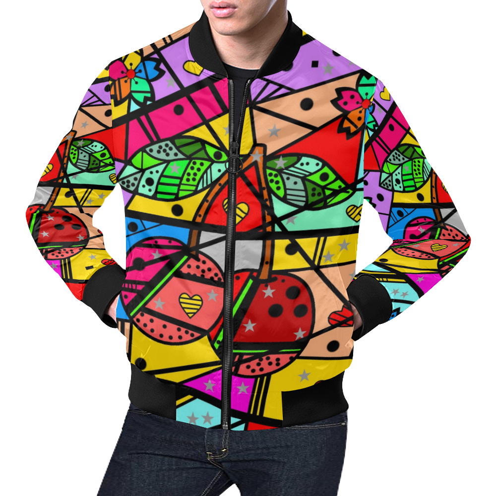 Cherry Popart by Nico Bielow All Over Print Bomber Jacket for Men (Model H19)