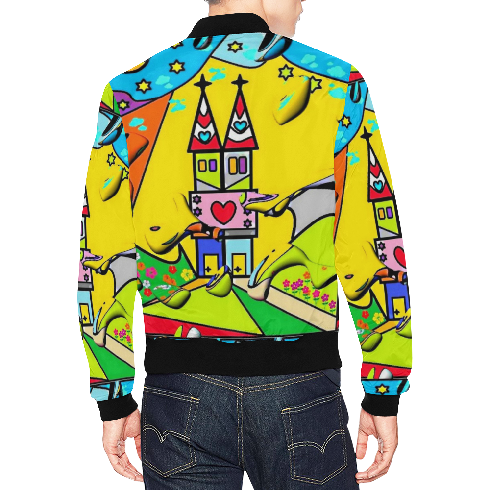 Yellow Dom Popart by Nico Bielow All Over Print Bomber Jacket for Men (Model H19)