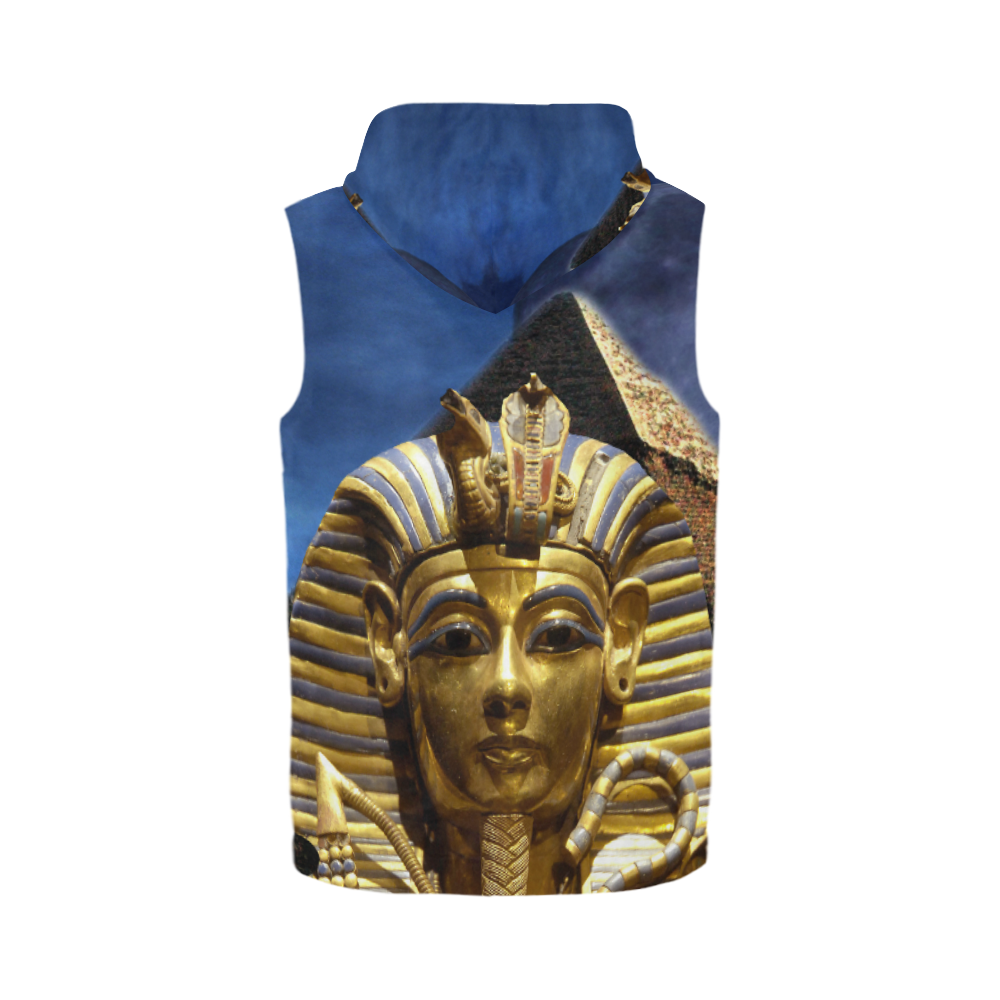 King Tut and Pyramid All Over Print Sleeveless Zip Up Hoodie for Men (Model H16)