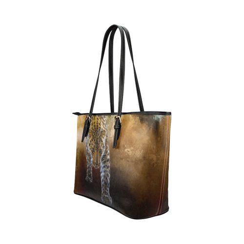 A fantastic painted russian amur leopard Leather Tote Bag/Small (Model 1651)