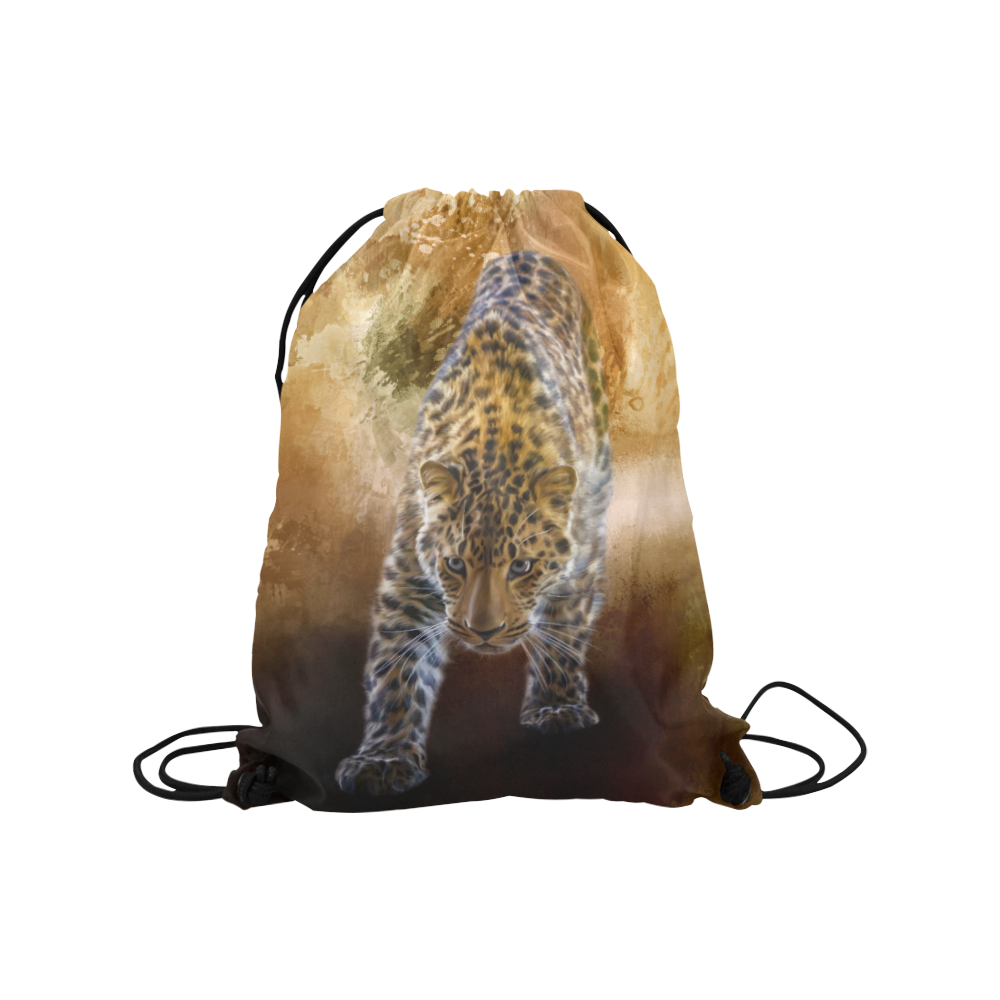 A fantastic painted russian amur leopard Medium Drawstring Bag Model 1604 (Twin Sides) 13.8"(W) * 18.1"(H)