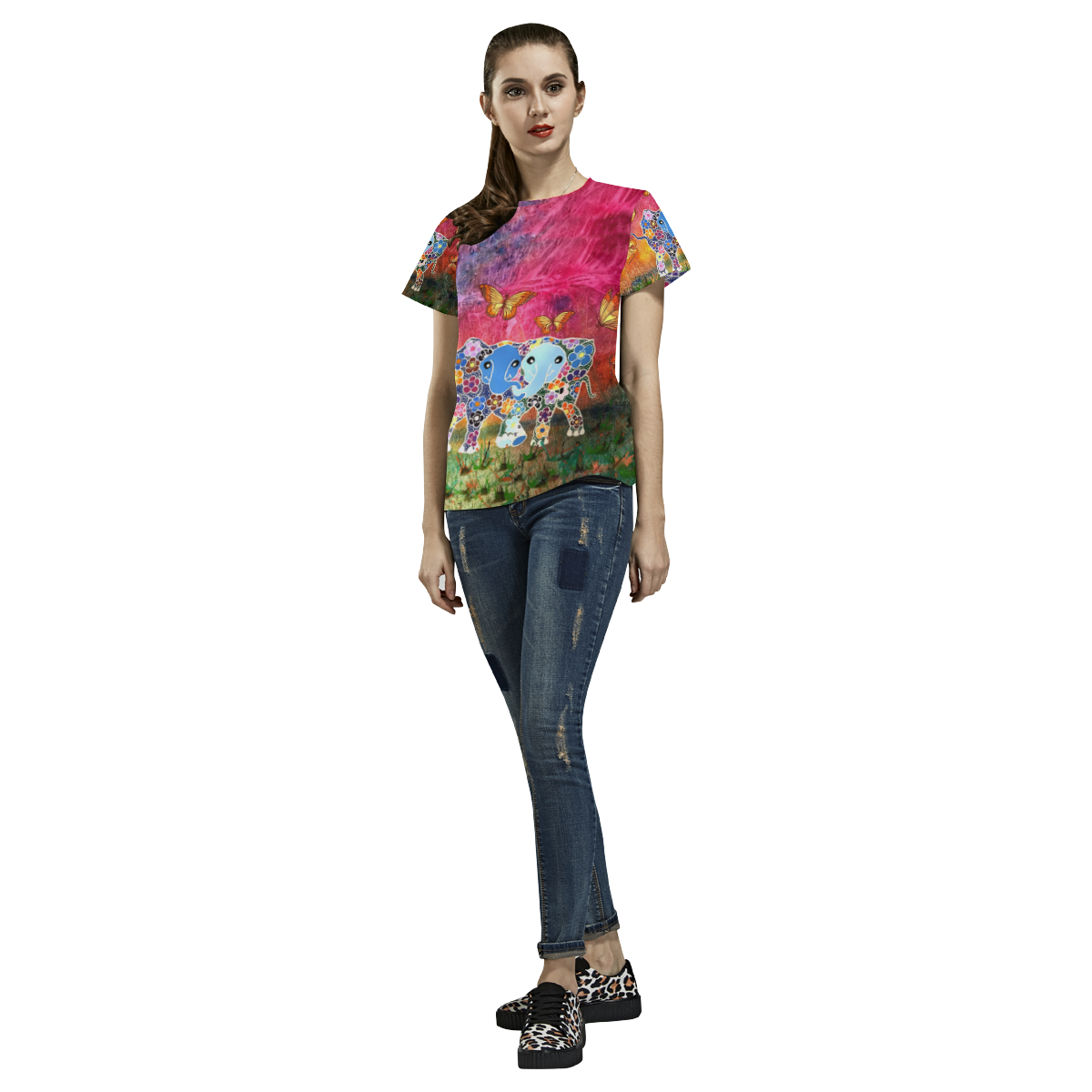 Dancing Elephants Women's All-Over-Print T All Over Print T-Shirt for Women (USA Size) (Model T40)