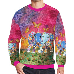 Dancing Elephants OVERSIZED Sweatshirt Men's Oversized Fleece Crew Sweatshirt/Large Size(Model H18)