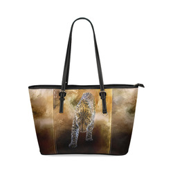 A fantastic painted russian amur leopard Leather Tote Bag/Small (Model 1640)
