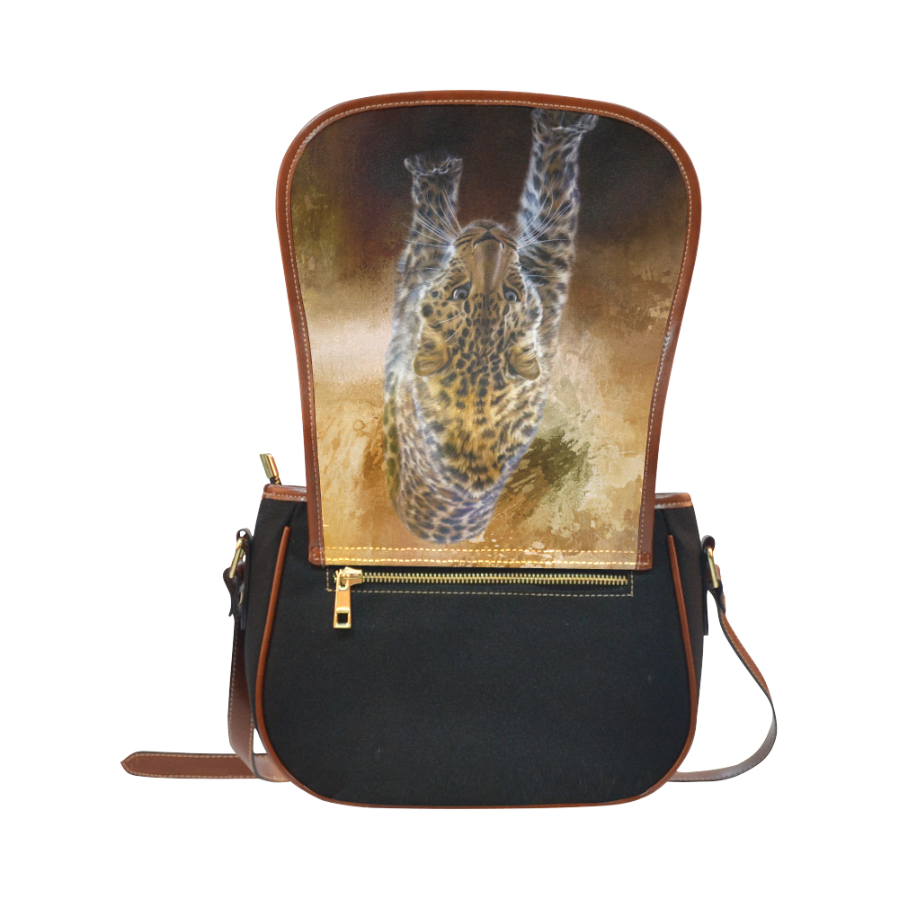 A fantastic painted russian amur leopard Saddle Bag/Small (Model 1649)(Flap Customization)