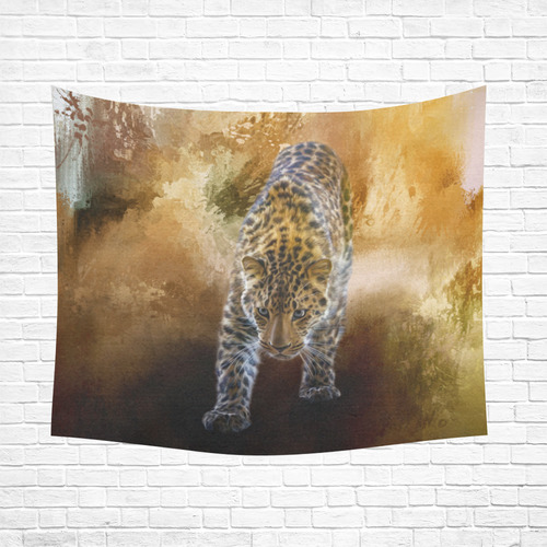 A fantastic painted russian amur leopard Cotton Linen Wall Tapestry 60"x 51"