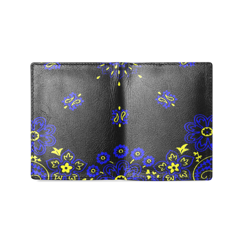 blue yellow bandana 1 Men's Leather Wallet (Model 1612)