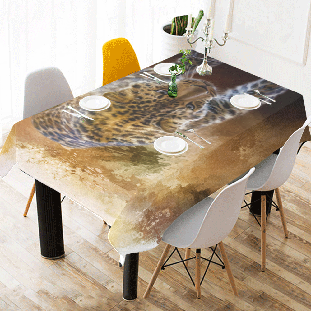 A fantastic painted russian amur leopard Cotton Linen Tablecloth 52"x 70"