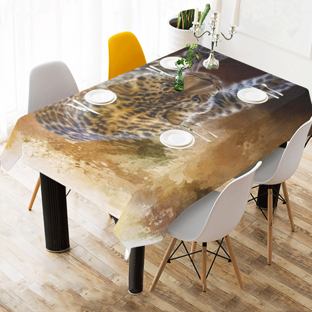 A fantastic painted russian amur leopard Cotton Linen Tablecloth 60"x 84"