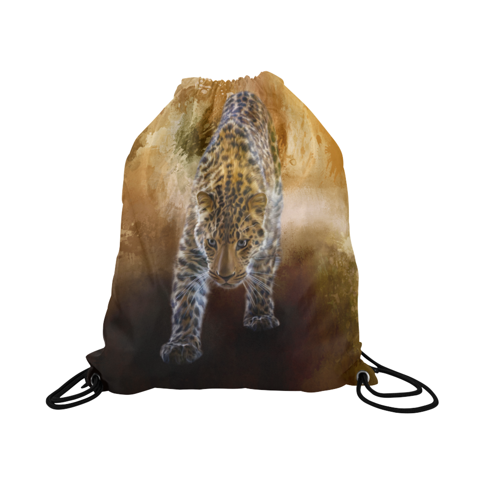 A fantastic painted russian amur leopard Large Drawstring Bag Model 1604 (Twin Sides)  16.5"(W) * 19.3"(H)