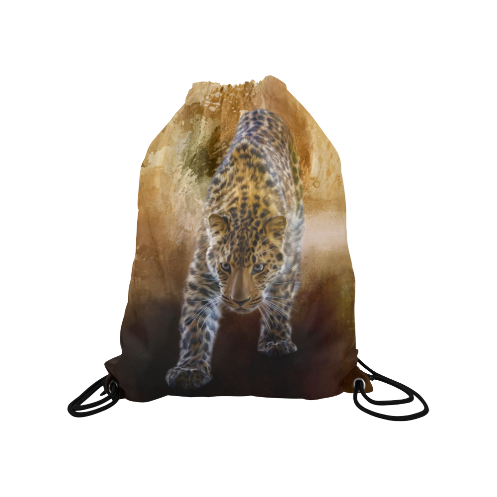 A fantastic painted russian amur leopard Medium Drawstring Bag Model 1604 (Twin Sides) 13.8"(W) * 18.1"(H)