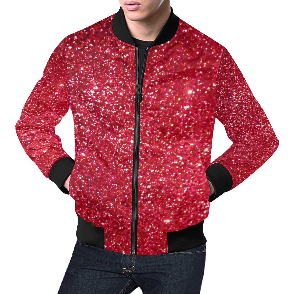 Red Glitter by Artdream All Over Print Bomber Jacket for Men (Model H19)
