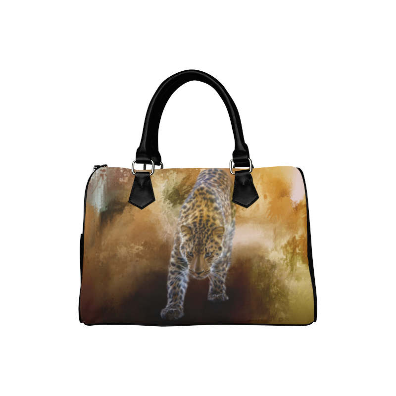 A fantastic painted russian amur leopard Boston Handbag (Model 1621)