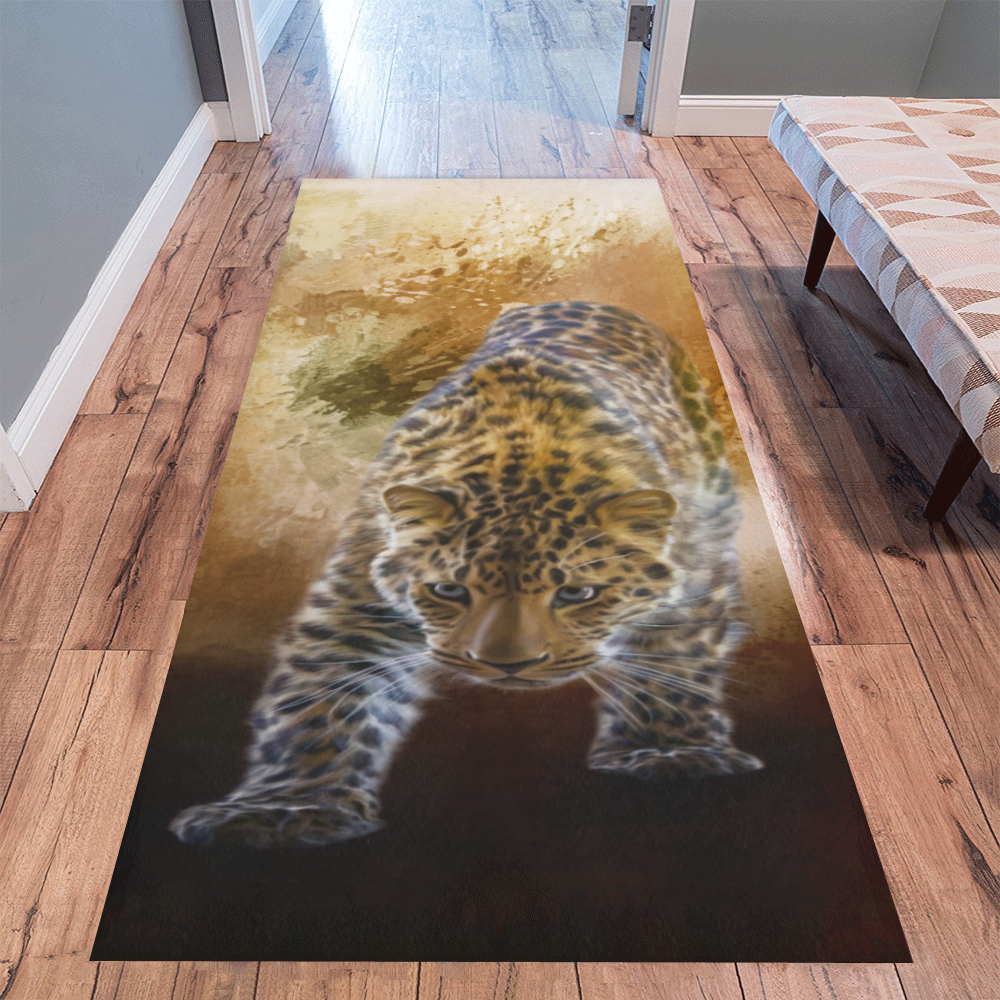 A fantastic painted russian amur leopard Area Rug 9'6''x3'3''
