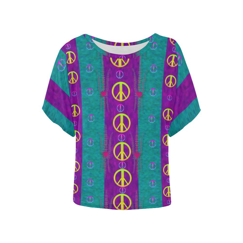 Peace be with us this wonderful year in true love Women's Batwing-Sleeved Blouse T shirt (Model T44)