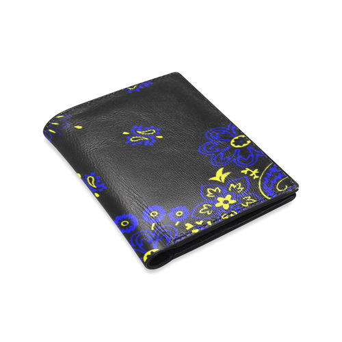 blue yellow bandana 1 Men's Leather Wallet (Model 1612)