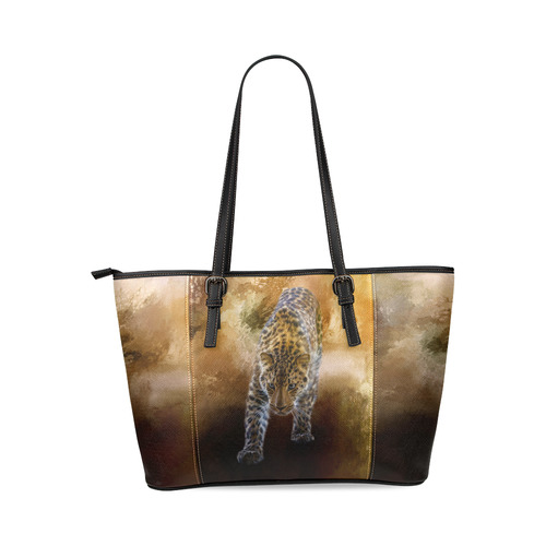 A fantastic painted russian amur leopard Leather Tote Bag/Small (Model 1640)