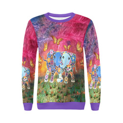 Dancing Elephants Women's Purple Trim Sweatshirt All Over Print Crewneck Sweatshirt for Women (Model H18)