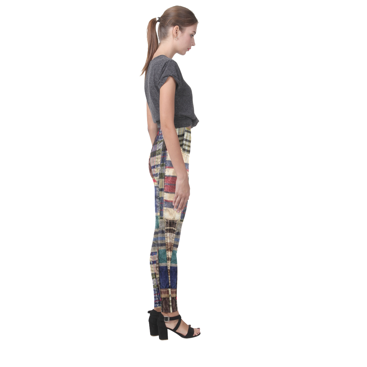 patchwork plaid Cassandra Women's Leggings (Model L01)
