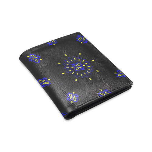 blue yellow bandana 4 Men's Leather Wallet (Model 1612)