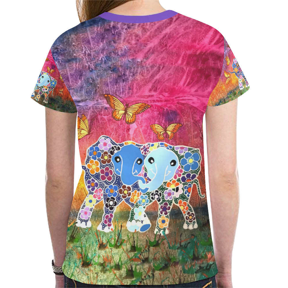 Dancing Elephants Womens All-Over-Print T New All Over Print T-shirt for Women (Model T45)