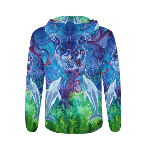 Dolphin Gaze OVERSIZED Hoodie All Over Print Full Zip Hoodie for Men/Large Size (Model H14)