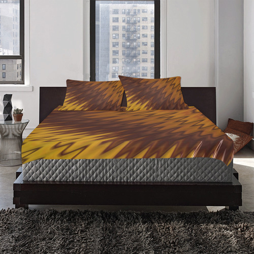 Yellow/Brown Diagonal Pattern 3-Piece Bedding Set