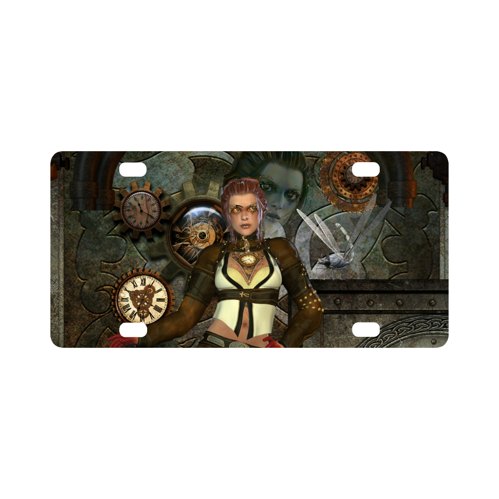 Awesome steampunk lady Classic License Plate