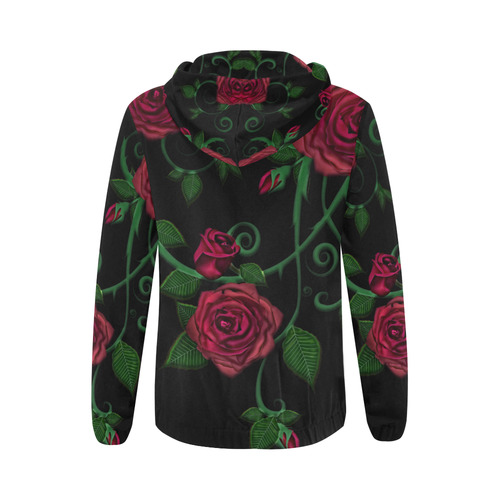 Roses All Over Print Full Zip Hoodie for Women (Model H14)