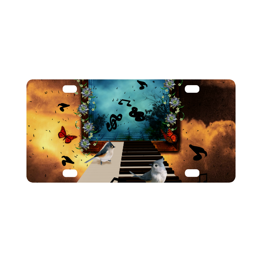 Music, birds on a piano Classic License Plate