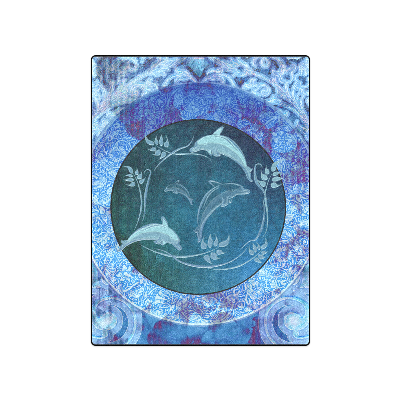 Dolphin with floral elelements Blanket 50"x60"