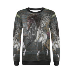 Steampunk, awesome steampunk horse with wings All Over Print Crewneck Sweatshirt for Women (Model H18)