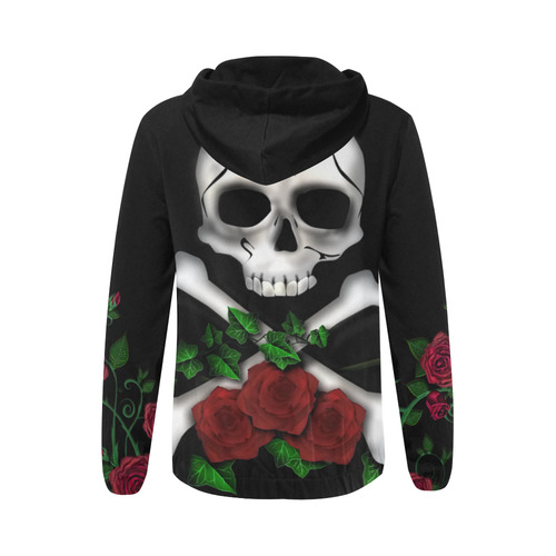 Skull Roses All Over Print Full Zip Hoodie for Women (Model H14)