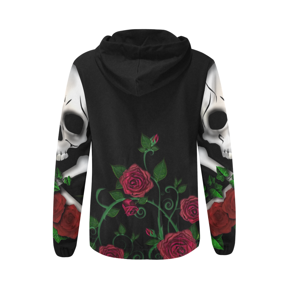 Skull Roses -2 All Over Print Full Zip Hoodie for Women (Model H14)