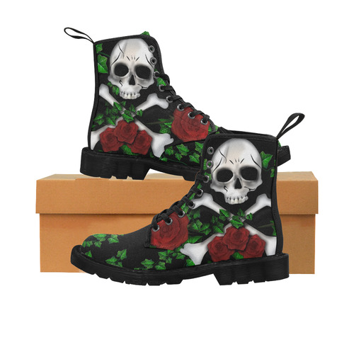 Skull Rose-BLACK Martin Boots for Women (Black) (Model 1203H)