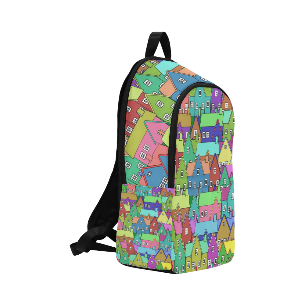 Backpack Laptop School Book Bag Colorful Neighborhood Houses Fabric Backpack for Adult (Model 1659)