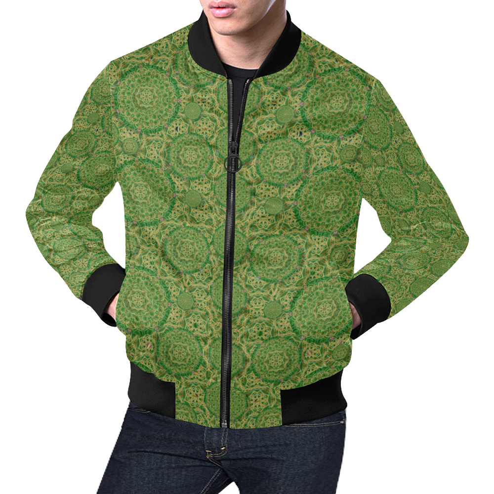 Stars in the wooden forest night in green All Over Print Bomber Jacket for Men (Model H19)