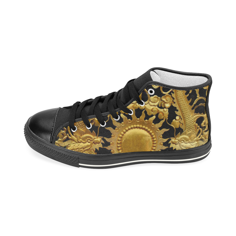 Hi Tops High Top Shoes Black Gold by Tell3People Men’s Classic High Top Canvas Shoes (Model 017)