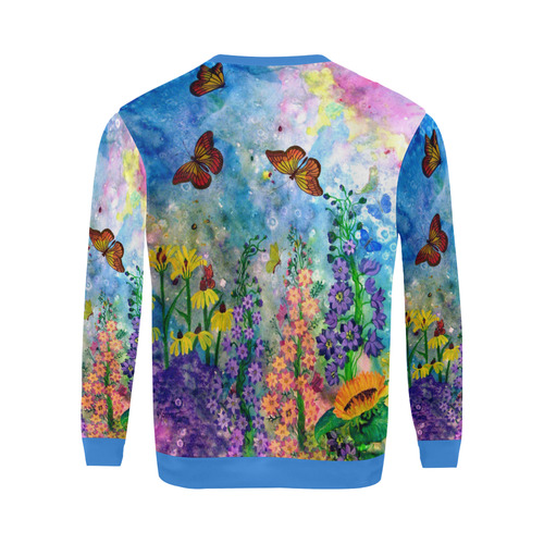 Butterfly Garden Oversized Blue Trim Sweatshirt All Over Print Crewneck Sweatshirt for Men/Large (Model H18)
