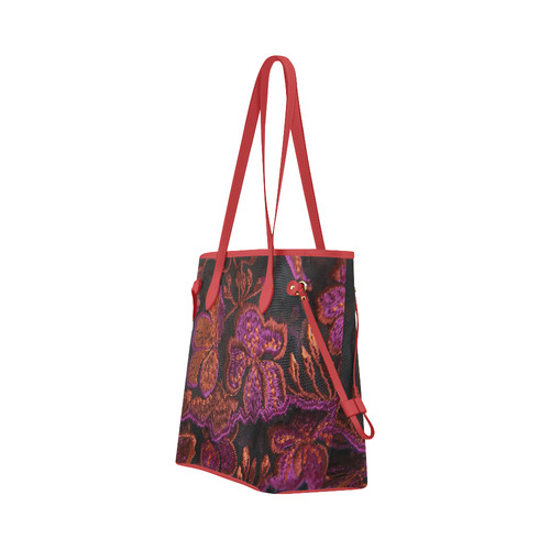 Tote Travel Bag Handbag Lace Red Purple Flowers by Tell3People Clover Canvas Tote Bag (Model 1661)