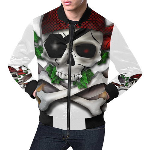 Skull Pirate's Life -white All Over Print Bomber Jacket for Men (Model H19)
