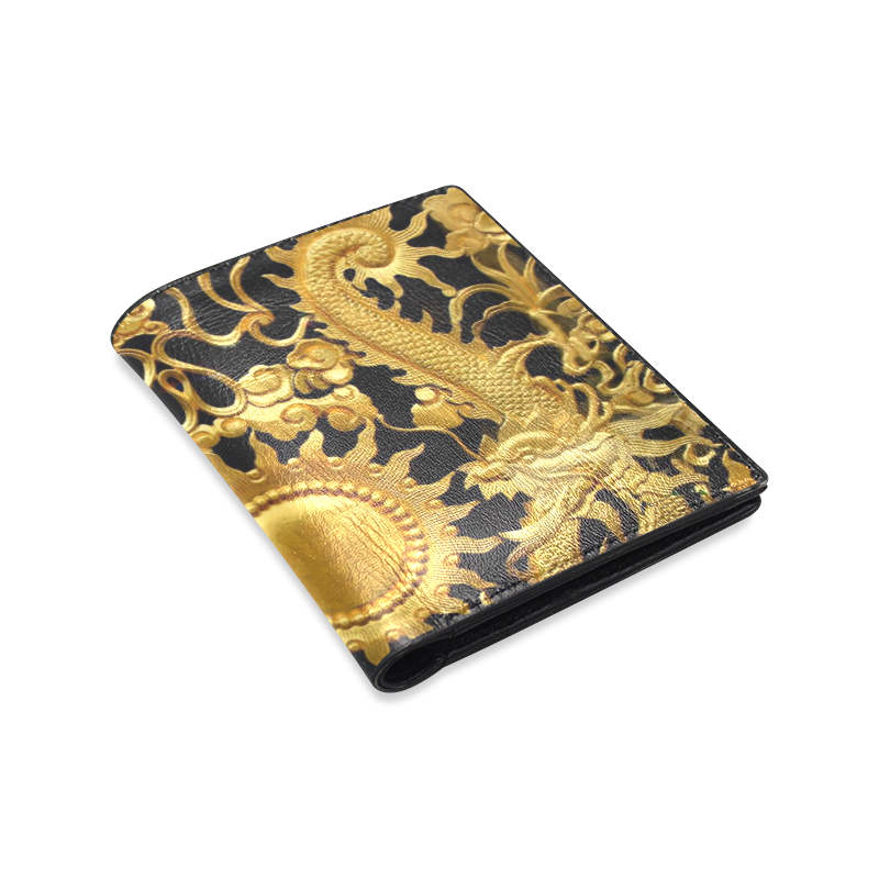 Black Gold Sun Dragons by Tell3People Men's Leather Wallet (Model 1612)