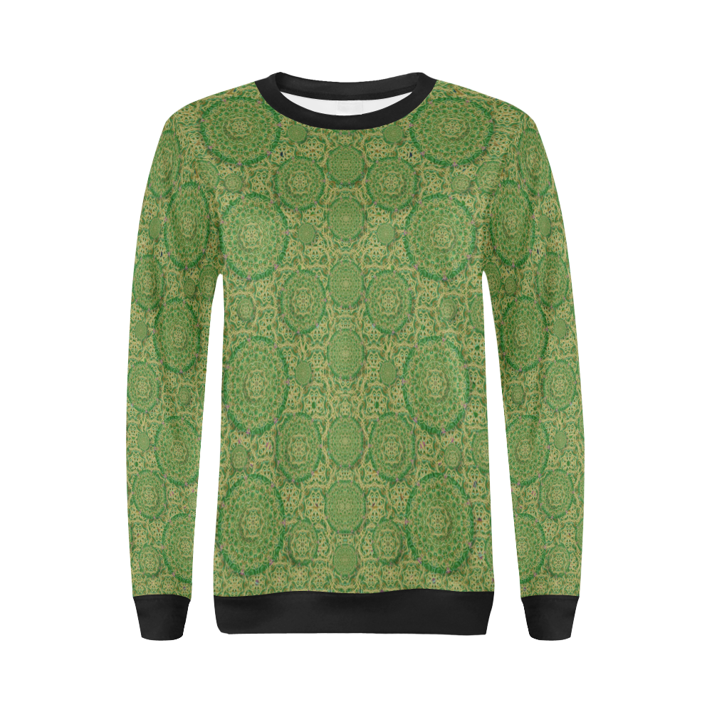 Stars in the wooden forest night in green All Over Print Crewneck Sweatshirt for Women (Model H18)