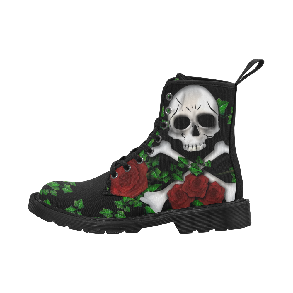 Skull Rose-BLACK Martin Boots for Women (Black) (Model 1203H)