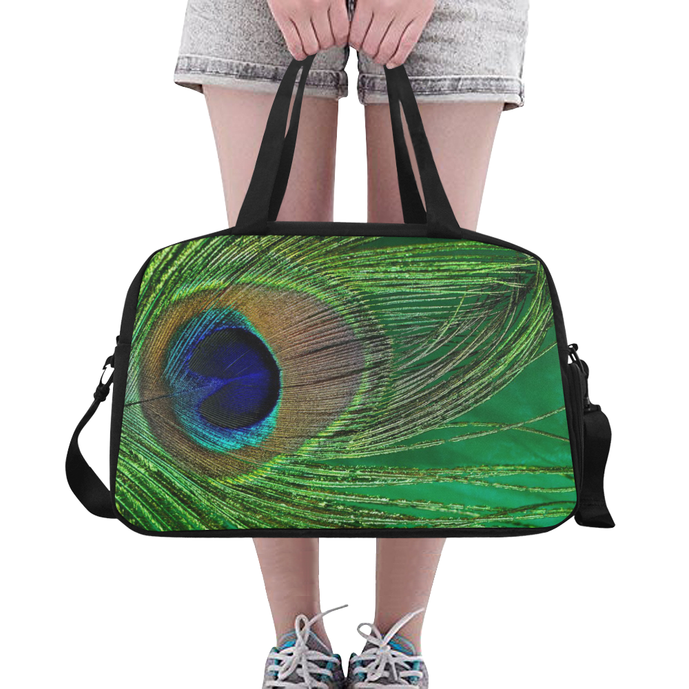 Overnight Bag Peacock Feather Blue Green by Tell3People Fitness Handbag (Model 1671)